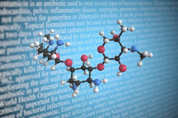 Molecular model of gentamicin, 3D rendering
