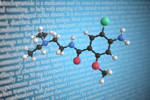 Molekularmodell von Metoclopramid, 3D-Rendering — Stockfoto