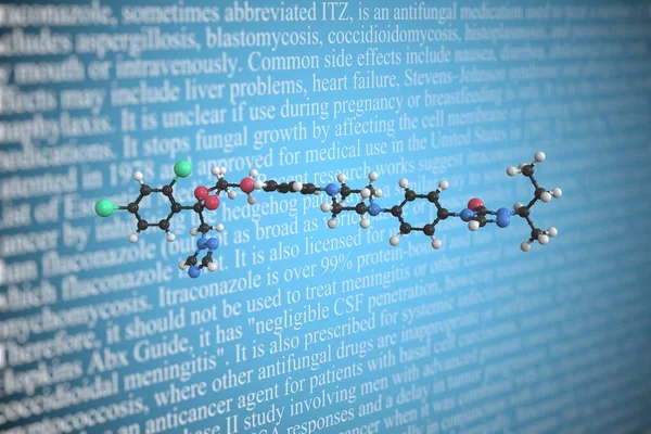 Modelo molecular de itraconazol, renderizado 3D —  Fotos de Stock