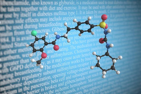 Glyburide modello molecolare scientifico, rendering 3D — Foto Stock