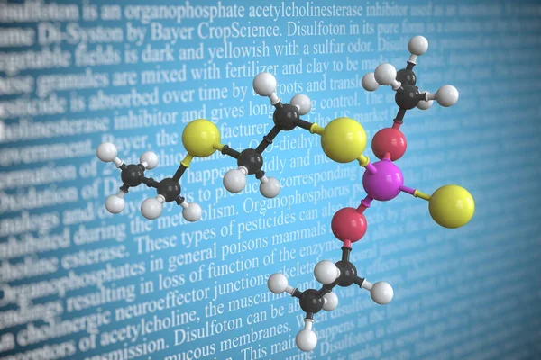 Disulfotonen wissenschaftliches Molekularmodell, 3D-Rendering — Stockfoto