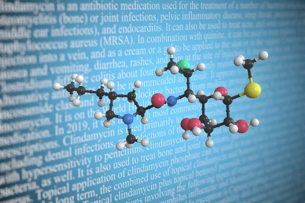 Clindamycin wissenschaftliches molekulares Modell, 3D-Rendering — Stockfoto
