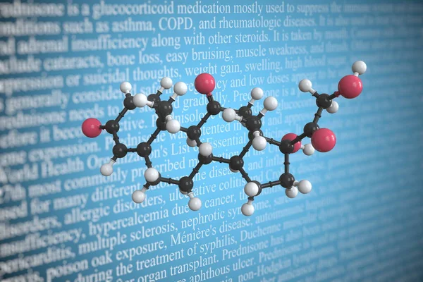 Prednisone scientific molecular model, 3D rendering