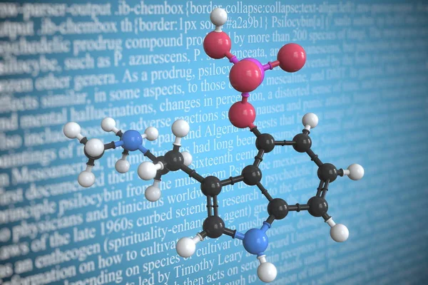 Psilocybin wissenschaftliches Molekularmodell, 3D-Rendering — Stockfoto