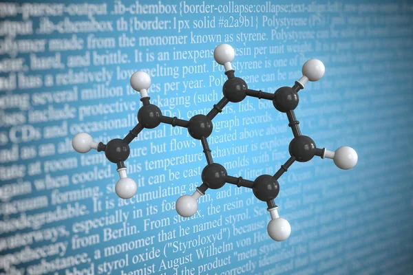 Molekularmodell von Polystyrol, 3D-Rendering — Stockfoto