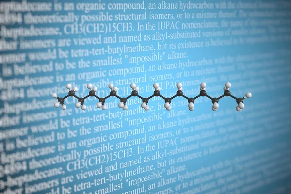 Molecular model of heptadecane, 3D rendering