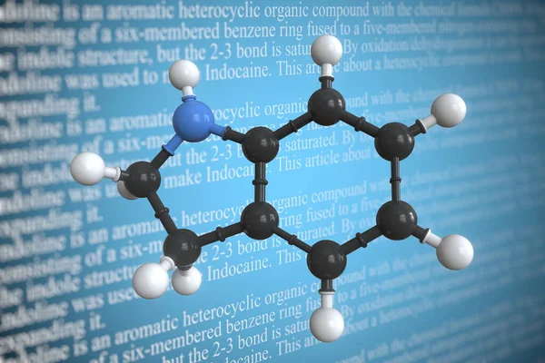 Molekularmodell von Indolin, 3D-Rendering — Stockfoto