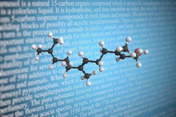 Farnesol scientific molecular model, 3D rendering