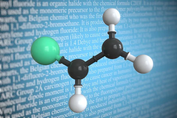 Modelo molecular de fluoroetileno, renderizado 3D — Foto de Stock