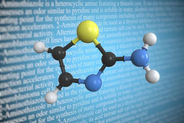 Aminothiazole scientific molecular model, 3D rendering