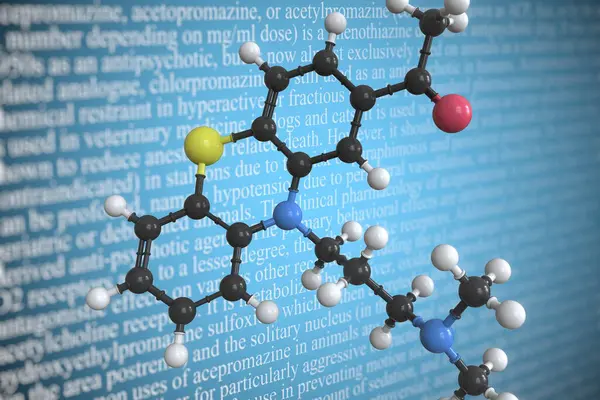 Acepromazine scientific molecular model, 3D rendering