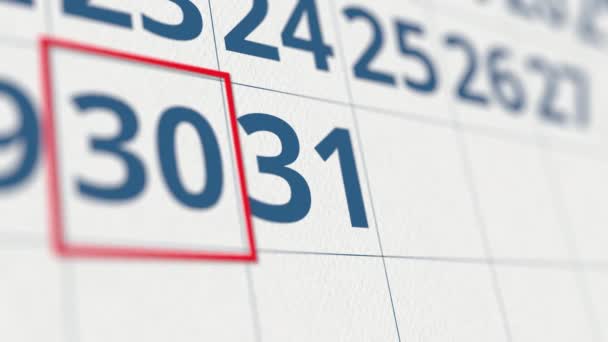 Calendario con marcado 31 día del mes primer plano — Vídeo de stock
