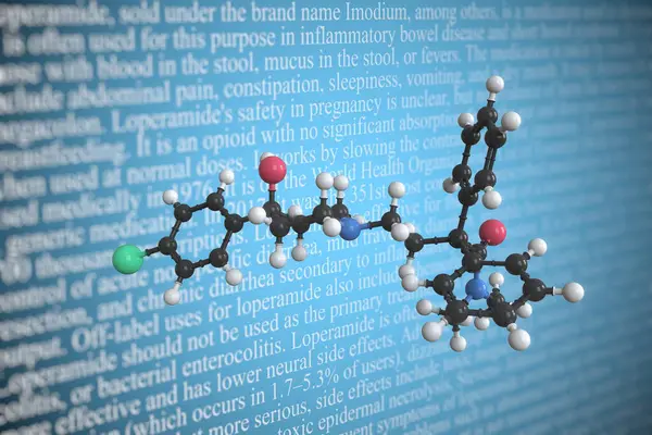 Loperamide scientific molecular model, 3D rendering