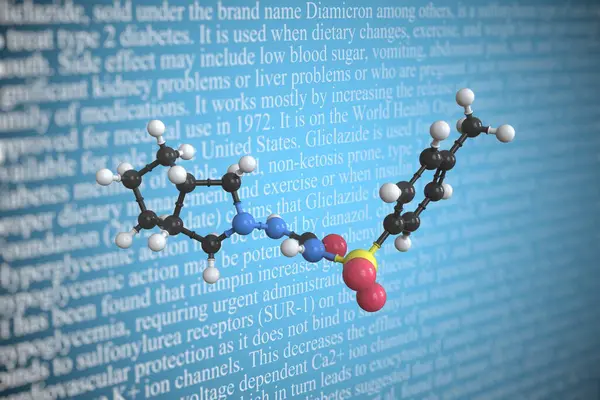 Molecular model of gliclazide, 3D rendering