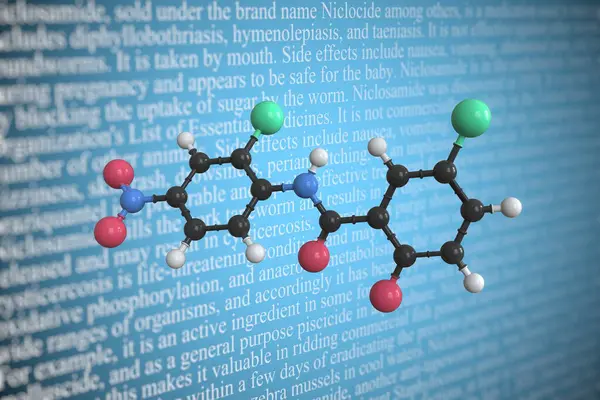 Niclosamide scientific molecular model, 3D rendering