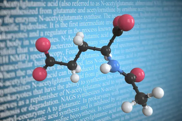 Molecular model of n acetylglutamate, 3D rendering