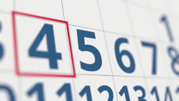 Календарь с отметкой 5 дней в месяце крупным планом — стоковое видео