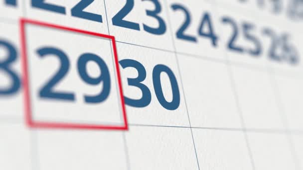 Календарь с отметкой 30 дней в месяце крупным планом — стоковое видео