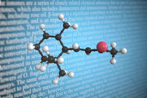 Molecular model of ionone, 3D rendering