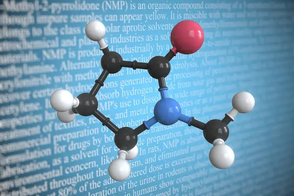 N-methylpyrrolidone scientific molecular model, 3D rendering