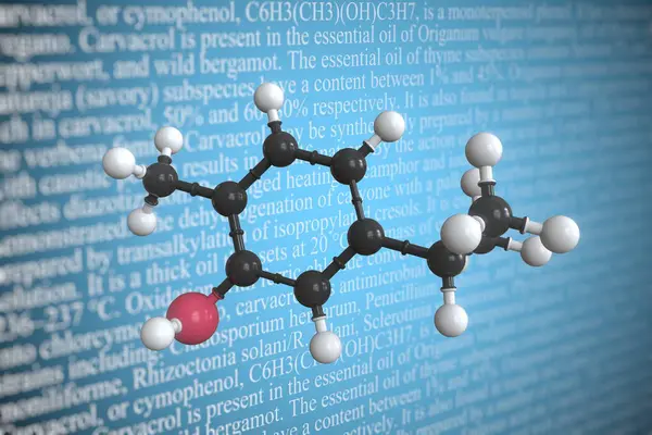 Molecular model of carvacrol, 3D rendering