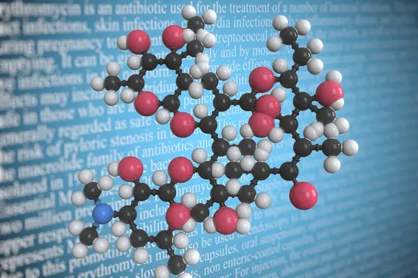 Erythromycin scientific molecular model, 3D rendering