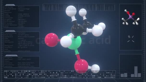コンピュータ・スクリーン上のセオジル酸の分子の概要. ループ可能な3Dアニメーション — ストック動画