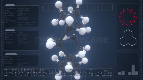 Molecola ciclododecana con descrizione sullo schermo del computer, animazione 3d loop — Video Stock