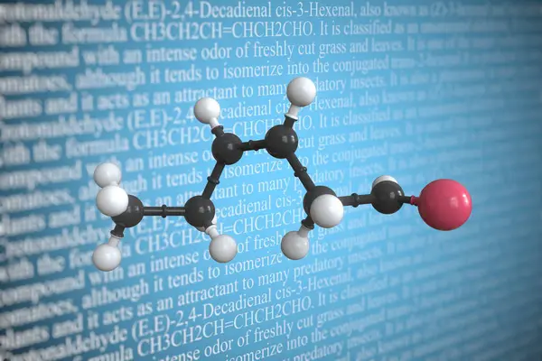 Molecular model of cis 3 hexenal, 3D rendering