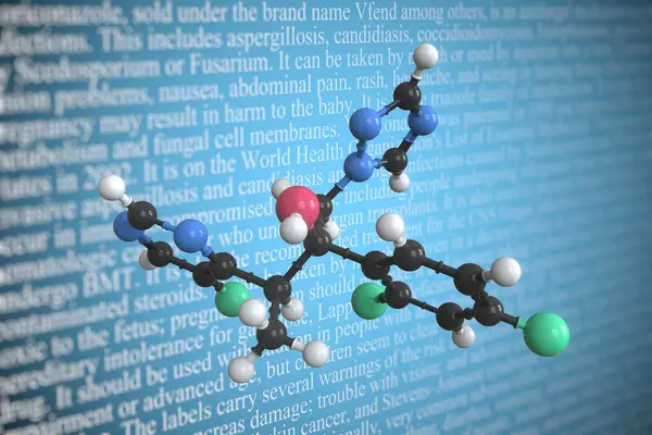 Voriconazole scientific molecular model, 3D rendering