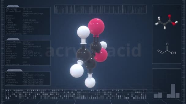 コンピュータ スクリーンの記述が付いているアクリル酸分子,ループ可能な3dアニメーション — ストック動画