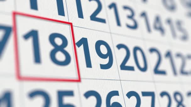 Calendario con segnato 19 giorno del mese primo piano — Video Stock