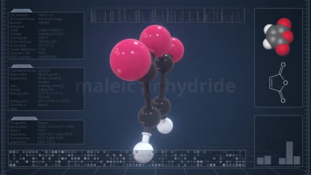 A malein-anhidrid molekulájának áttekintése a számítógép képernyőjén. Loopable 3D animáció — Stock videók