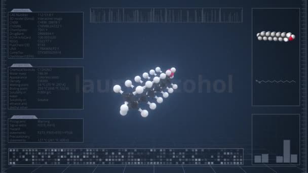 コンピュータ画面上のラウリルアルコールの分子の概要. ループ可能な3Dアニメーション — ストック動画