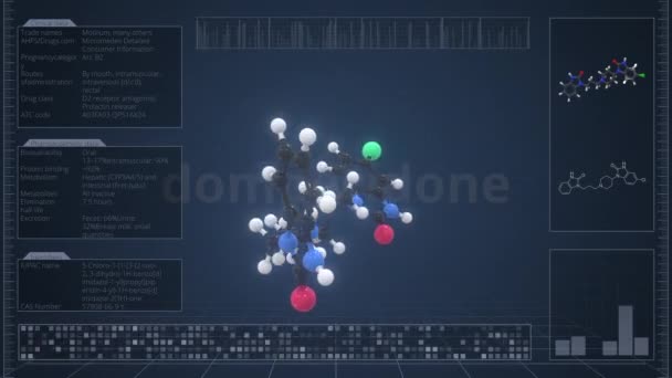 Обзор молекулы домперидона на экране компьютера. Loopable 3d animation — стоковое видео