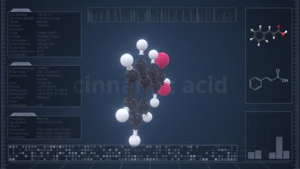 コンピュータ画面上のシナミック酸の分子の概要. ループ可能な3Dアニメーション — ストック動画
