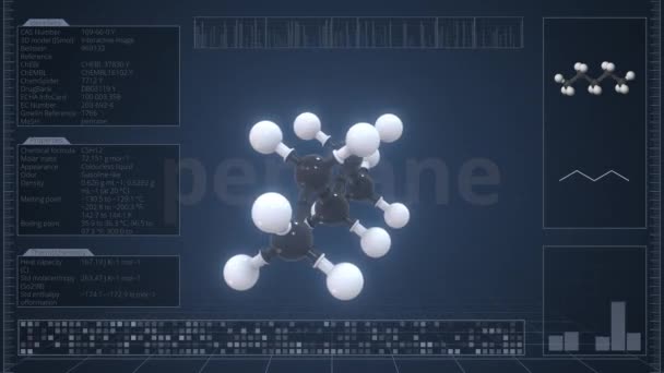 Pentane molecule with description on the computer screen, loopable 3d animation — Stock Video