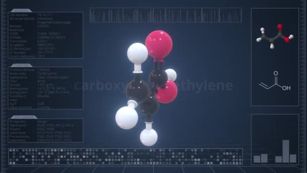 在电脑屏幕上有描述的羧基聚乙烯分子，易损坏的3D动画 — 图库视频影像