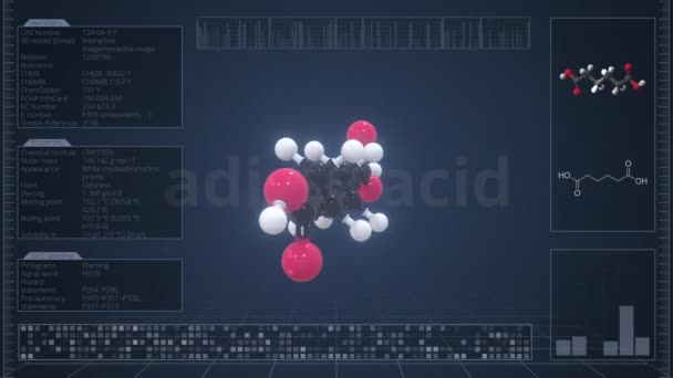 コンピュータ画面上の脂肪酸の分子の概要. ループ可能な3Dアニメーション — ストック動画