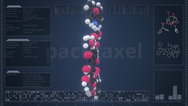 Overview of the molecule of paclitaxel on the computer screen. Loopable 3d animation — Stock Video