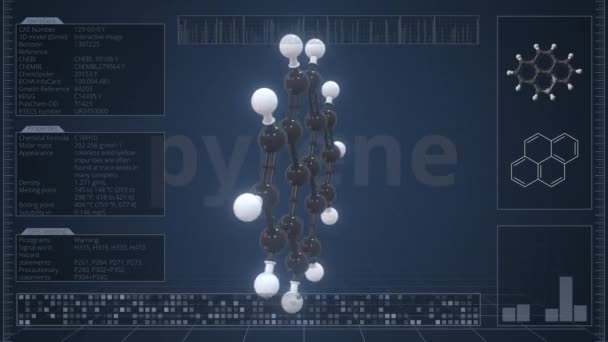 Översikt över molekylen pyren på datorskärmen. Loopable 3D-animering — Stockvideo