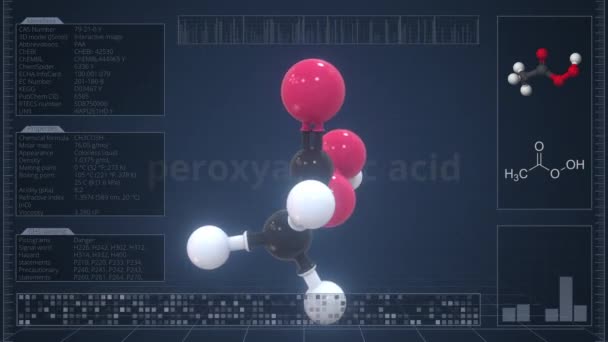 コンピュータ画面上の過酸化酸の分子の概要. ループ可能な3Dアニメーション — ストック動画