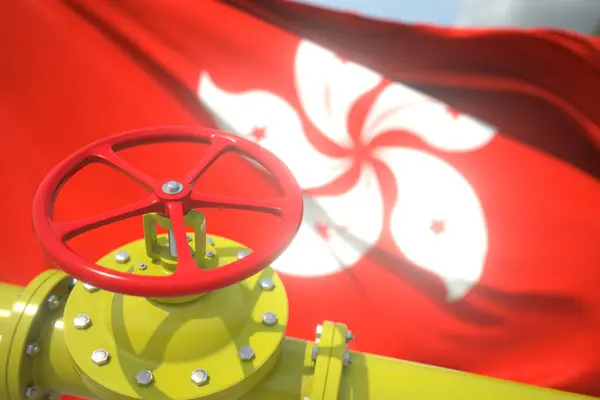 Valvola e bandiera del gasdotto o dell'olio di Hong Kong. Rendering concettuale 3d — Foto Stock