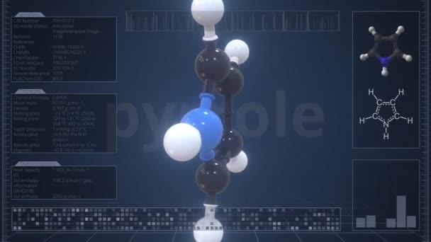 Descripción general de la molécula de pyrrole en la pantalla del ordenador. Animación 3d Loopable — Vídeos de Stock
