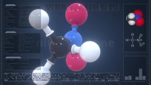 计算机屏幕上的硝基甲烷分子综述。可浏览3D动画 — 图库视频影像