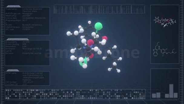 电脑屏幕上胺碘酮分子的概述。可浏览3D动画 — 图库视频影像