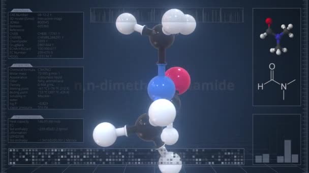 Übersicht über das Molekül von n, n-Dimethylformamid auf dem Computerbildschirm. Loopable 3D-Animation — Stockvideo