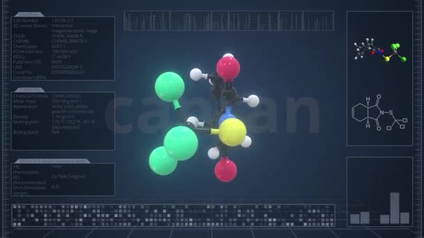 コンピュータ画面上のキャプタンの分子の概要. ループ可能な3Dアニメーション — ストック動画