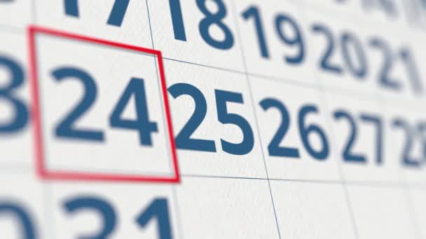 Kalender mit markierten 25 Tagen des Monats Nahaufnahme — Stockvideo