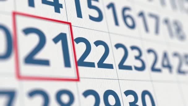 Calendario con segnato 22 giorno del mese primo piano — Video Stock
